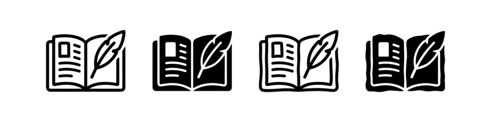 Education and Writing Open Book with Feather Quill Icon Set - Literature, Knowledge, and History Symbols © liubomir118809