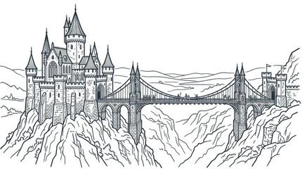 Fantasy Castle and Bridge Illustration. © danti