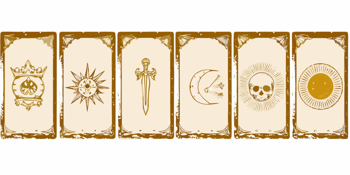 set of seven mystical tarot card templates beige vector illustration esoteric fortune