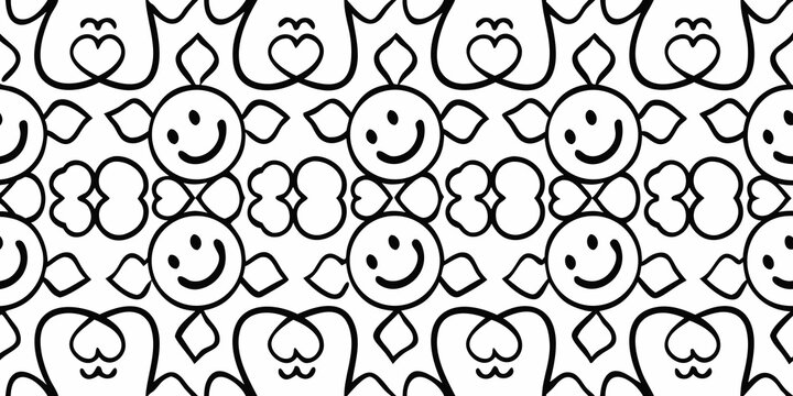 hand drawn smiley faces seamless pattern in black and white hand drawn repeating