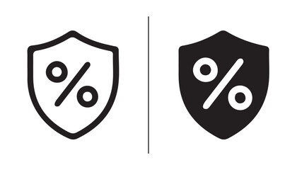 Obraz premium Shield with Percent Sign Icons: Two distinct shield icons, one outlined and one filled in black, each prominently displaying a percentage symbol.