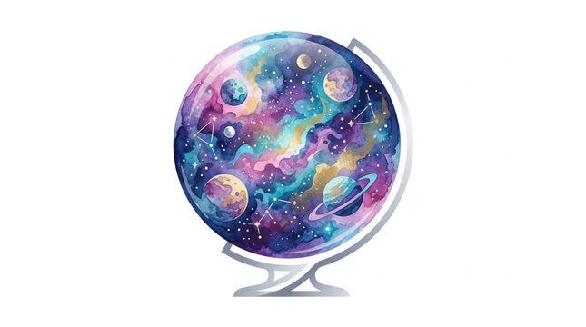 Fantasy Globe Depicting Colorful Galaxy and Planets.