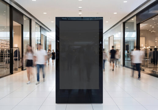 Vertical digital billboard screen in bright modern shopping center Mockup. Generative ai