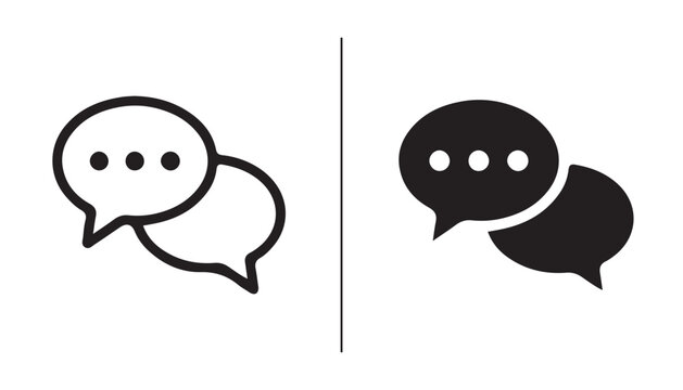 Speech Bubble Icons: Two speech bubble icons, one outlined and one filled, symbolize communication, dialogue, and online messaging.