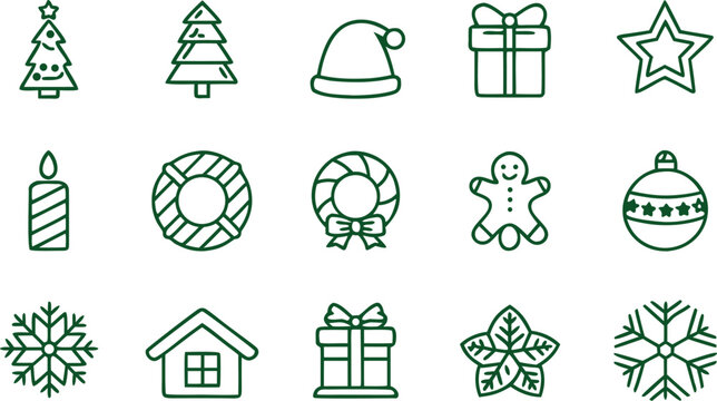 Minimal flat Christmas pack with holiday symbols and decorations flat decoration