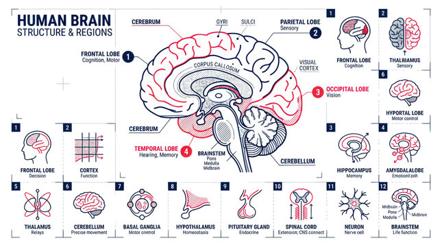 Human Brain Anatomy and Structure: Detailed Diagram of Lobes and Regions