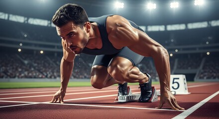 Fototapeta premium Athlete Ready to Sprint on Track at Stadium.