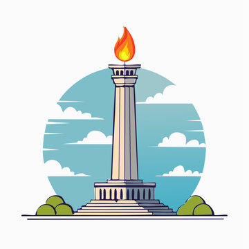 Monumen Nasional (Monas) with Flame Illustration