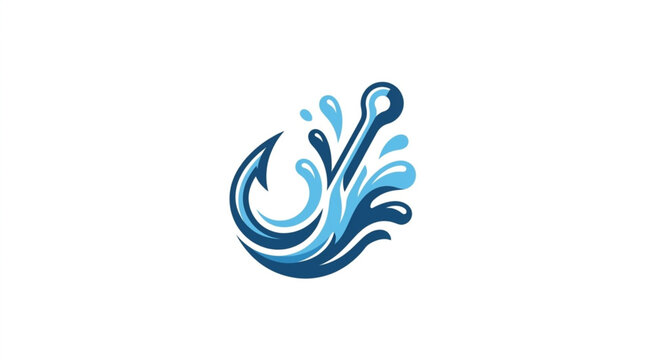 Fishing hook with splashing water logo design.
