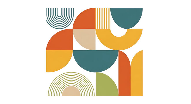 Abstract bohemian shapes with geometric forms and lines isolated on a transparent background
