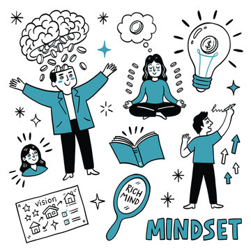 Hand-Drawn Business Mindset and Financial Growth Illustration Set