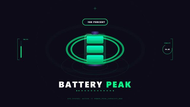 Futuristic digital battery charging interface with hud elements