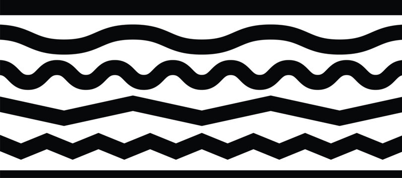 Straight, zigzag and wavy line vector art illustration