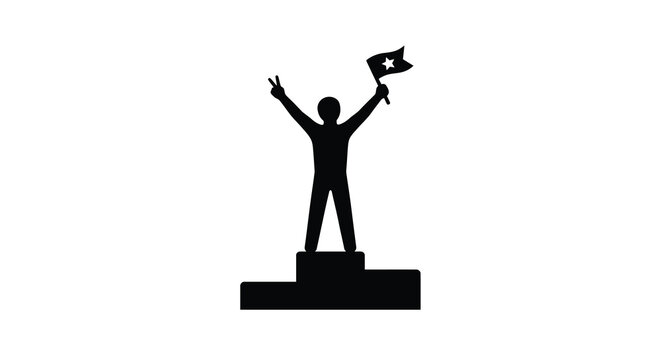 victory pose silhouette on podium winner celebration