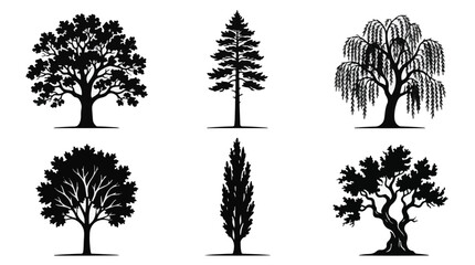 Fototapeta premium Collection of tree silhouettes in various styles and shapes