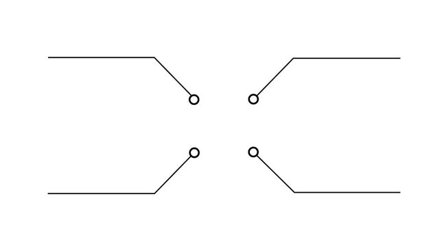 Four black lines with circles at ends arranged symmetrically on white background abstract connection 4k video...
