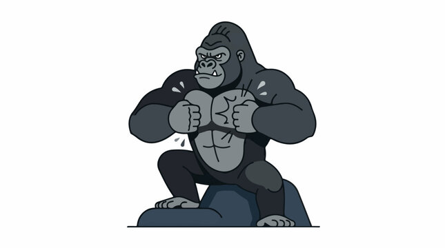 Muscular ape in aggressive stance on rocky ground