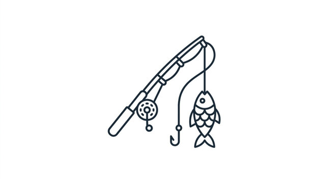 Fishing rod with a caught fish on a hook.