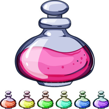 halloween potion bottle cartoon. alchemist jar, game flask, apothecary elixir halloween potion bottle sign colorful illustration