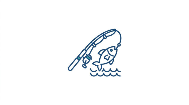 Fishing rod with a fish caught on the hook and splashing water.