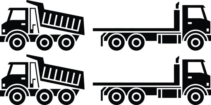 Dump truck and trailer carrying heavy load side view