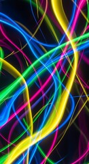 Naklejka premium Vibrant Neon Light Trails Flowing Across Dark Abstract Background