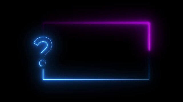 Purple neon question mark and rectangle frame on black background symbol punctuation 4k video...