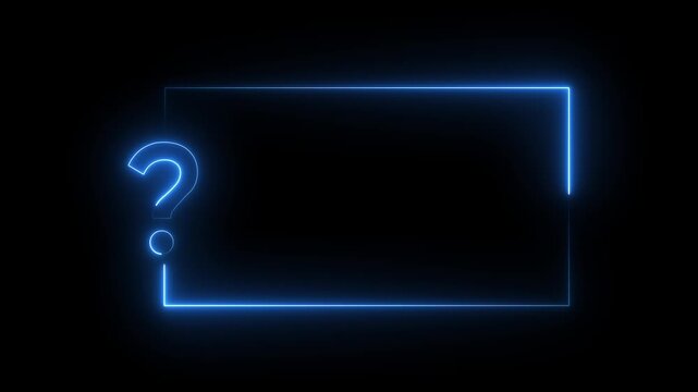Purple neon question mark and rectangle frame on black background symbol punctuation 4k video...