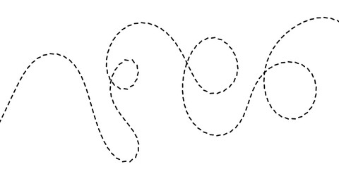 Concept of an irregular and meandering dashed line forming a winding path, symbolizing a journey, connection, or complex thought process in a minimalist graphic style © Sunami