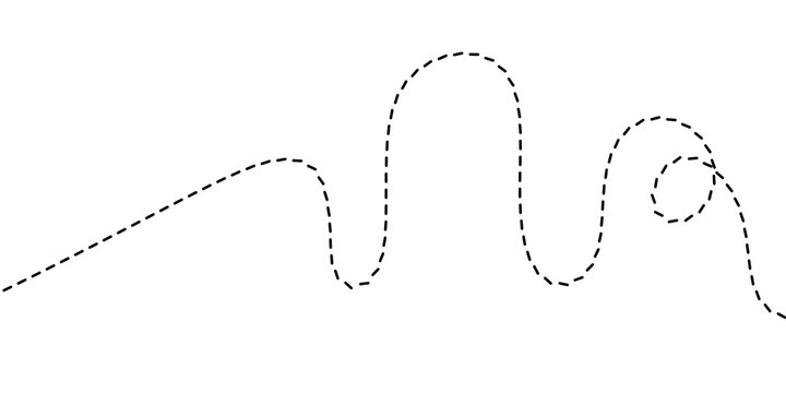Abstract dashed line pattern representing a dynamic, flowing, and whimsical journey or path on a plain white background