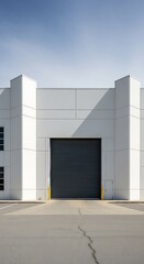 Obraz premium Modern White Warehouse Loading Door Closed on Industrial Building Exterior