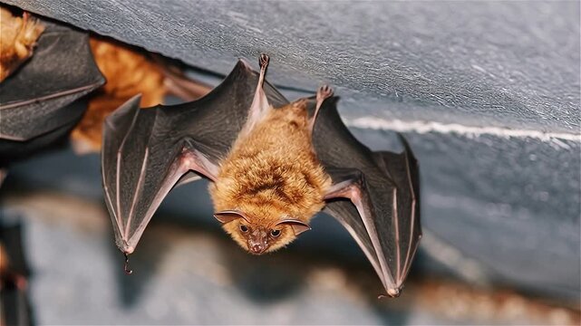 Close up a swarm of  Mexican free-tailed bats or Brazilian free-tailed bats (Tadarida brasiliensis) waiting for the cover of night in cave, Austin, Texas, USA.
