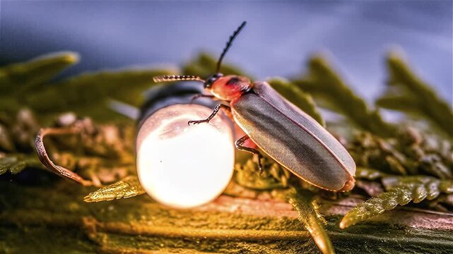 Close up of a male firefly in the forest at night, the eastern United States.
