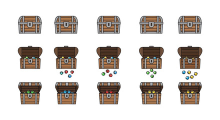 Pixel Art Treasure Chests with Gems and Gold Coins © Giesel