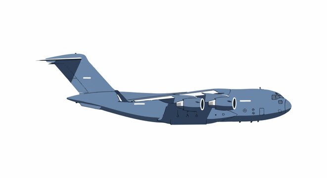 Side view of a large, blue, four-engine cargo aircraft