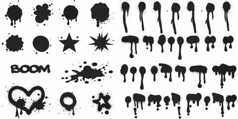 black spray paint grunge elements on white background drips splatters stars circles © Ella