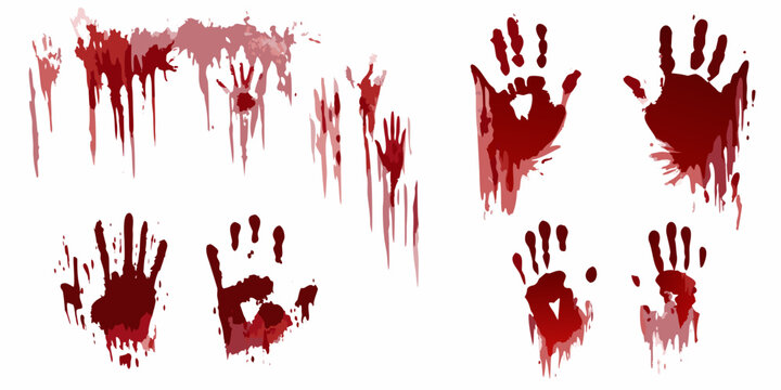 bloody handprints and drips on white background blood hands stains red marks