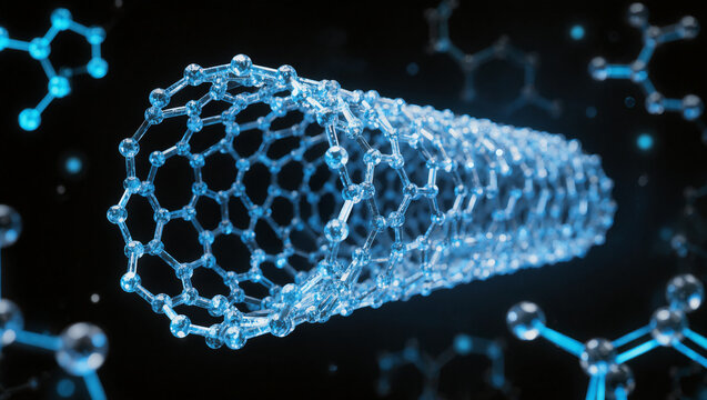Carbon Nanotube Atomic Structure Visualization, Nanotechnology Science Concept Digital Blue