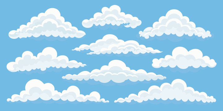cartoon clouds in blue sky background vector illustration scenic weather atmosphere puffy
