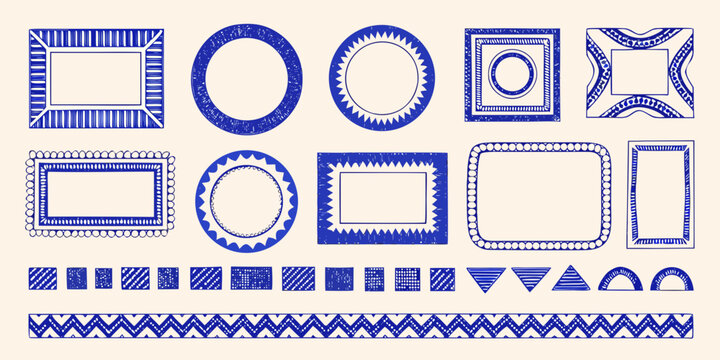 vintage style blue decorative frames and borders vector illustration ornate design pattern