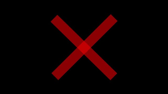 Red cross graphic animation for error and failure. Bold red x graphic animation symbolizing rejection cancellation error failure delete and cross against black background 4k video...
