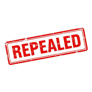 Red grunge rubber stamp impression with the text repealed in bold capital letters for legal documentation and official administrative records isolated on a transparent background