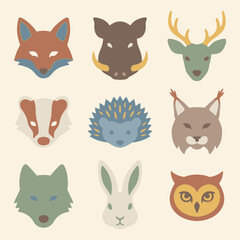 Collection of cartoon animal faces. © haidan
