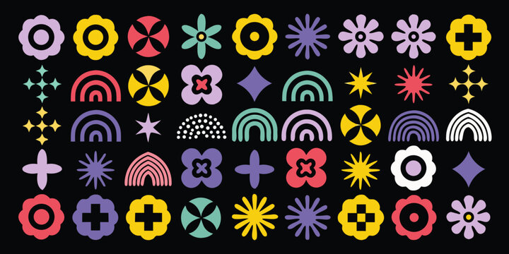 vibrant geometric shapes pattern set colorful flat design icon symbol graphic art