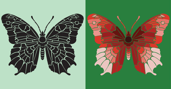 Beautiful turquoise butterfly vector illustration with colorful gradient on vivid green background