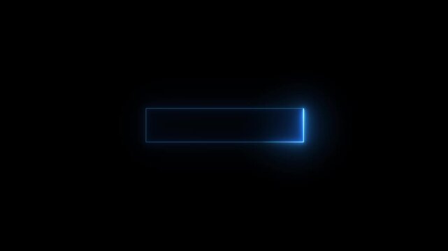 Glowing neon rectangle frame animation on black background with pulsing light effect , Digital neon frame highlights glowing squares and rectangles, lines enhance modern motion graphics 4k video...