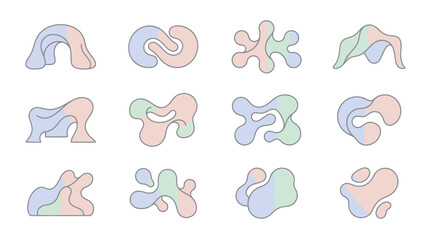 Naklejka premium Abstract Organic Shapes Set, Fluid Art Forms, Pastel Colors, Graphic Elements