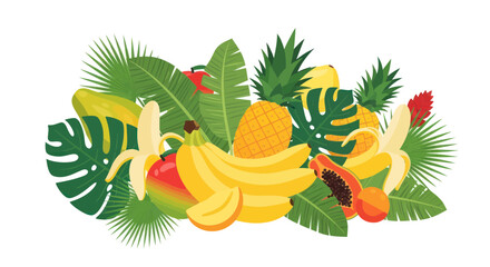 Tropical Fruits and Exotic Leaves Assortment - Vibrant Summer Bounty