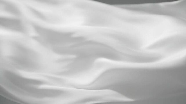 Cinematic slow motion of luxurious white silk fabric gracefully flowing and undulating in a gentle breeze, creating a soft, elegant, and abstract texture light, flowing material, pristine