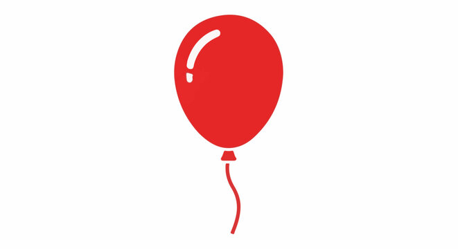 A simple red balloon with a string floats against a white background